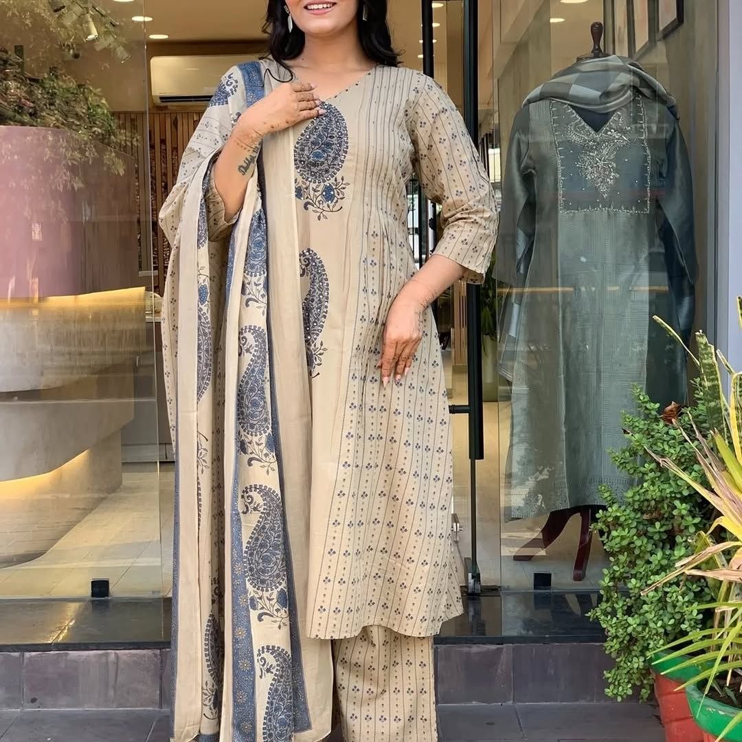 Pure fine  COTTON fabric Straight kurti with pant and dupatta