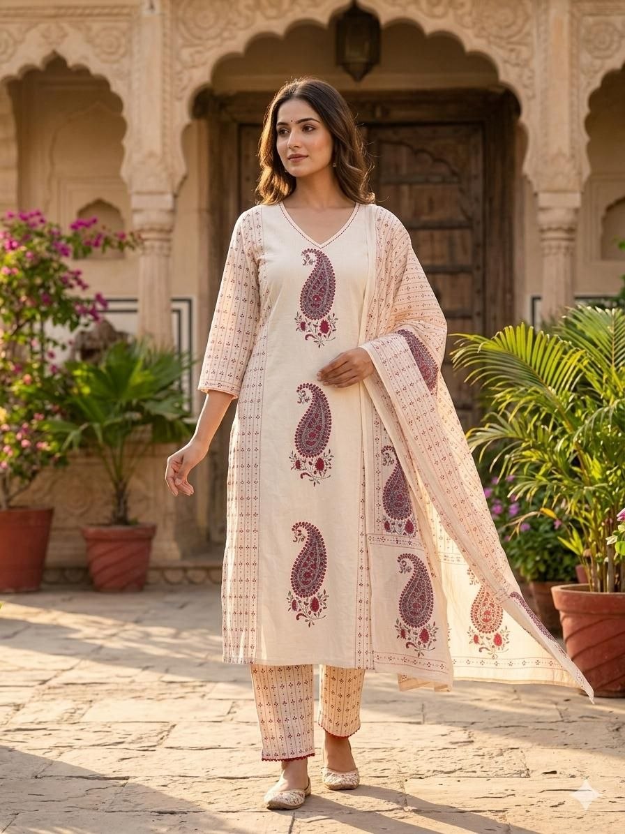 Pure fine  COTTON fabric Straight kurti with pant and dupatta