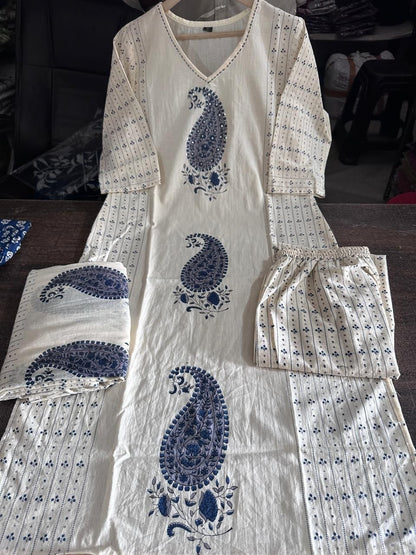 Pure fine  COTTON fabric Straight kurti with pant and dupatta