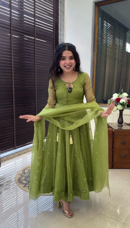 Gown And Dupatta Set Fully Stitched Ready To Wear