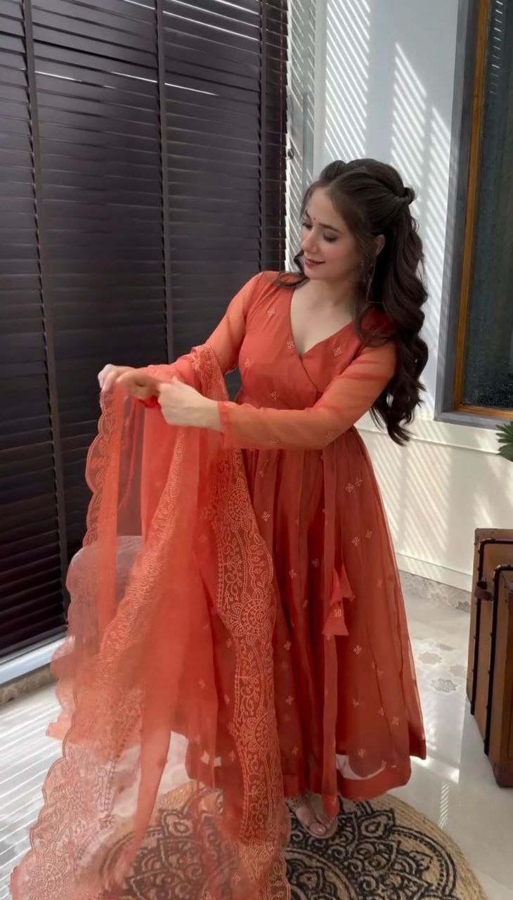 Gown And Dupatta Set Fully Stitched Ready To Wear