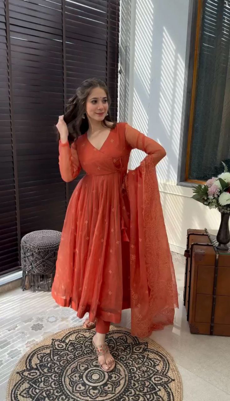 Gown And Dupatta Set Fully Stitched Ready To Wear