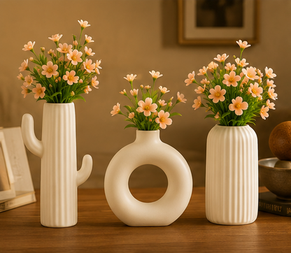 Multipurpose Flower Vase and Ceramic Vases Set Of 3 for Home Decor, Office and Gifting