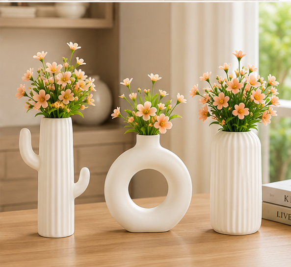 Multipurpose Flower Vase and Ceramic Vases Set Of 3 for Home Decor, Office and Gifting