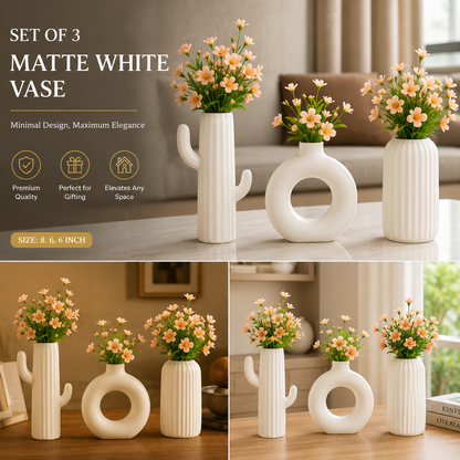 Multipurpose Flower Vase and Ceramic Vases Set Of 3 for Home Decor, Office and Gifting