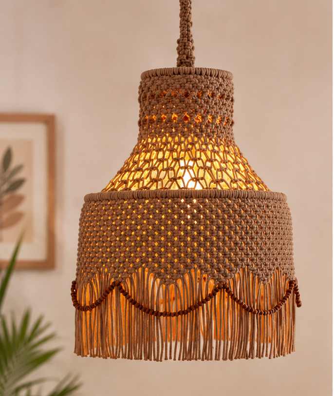 Amirah label Handmade Boho Macrame Lampshade with Cotton Tassels - Wall hanging Home Decor