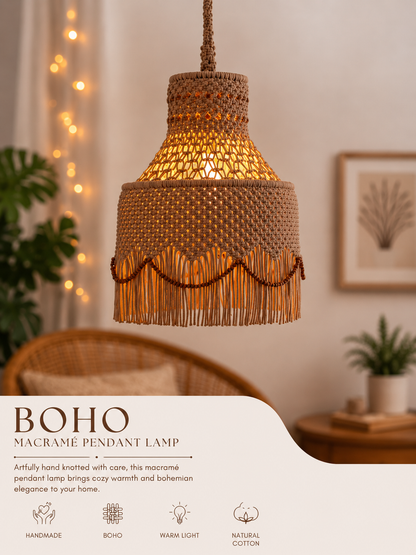 Amirah label Handmade Boho Macrame Lampshade with Cotton Tassels - Wall hanging Home Decor