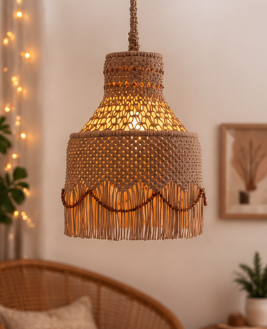 Amirah label Handmade Boho Macrame Lampshade with Cotton Tassels - Wall hanging Home Decor