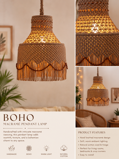 Amirah label Handmade Boho Macrame Lampshade with Cotton Tassels - Wall hanging Home Decor