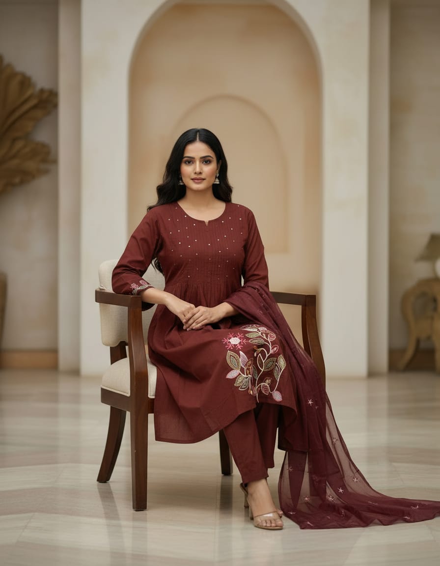 Beautiful Cotton Embroidered Suit Set – New Colour
